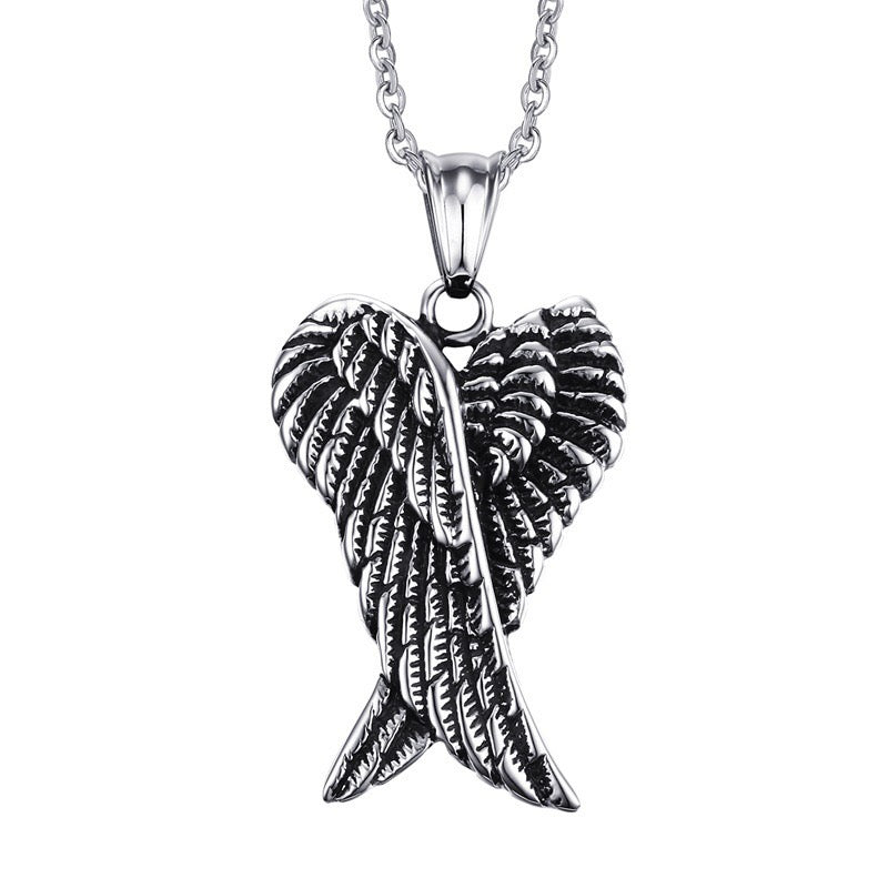 Stainless Steel Vintage Angle Wings Necklace