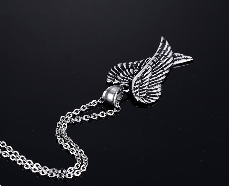 Stainless Steel Vintage Angle Wings Necklace