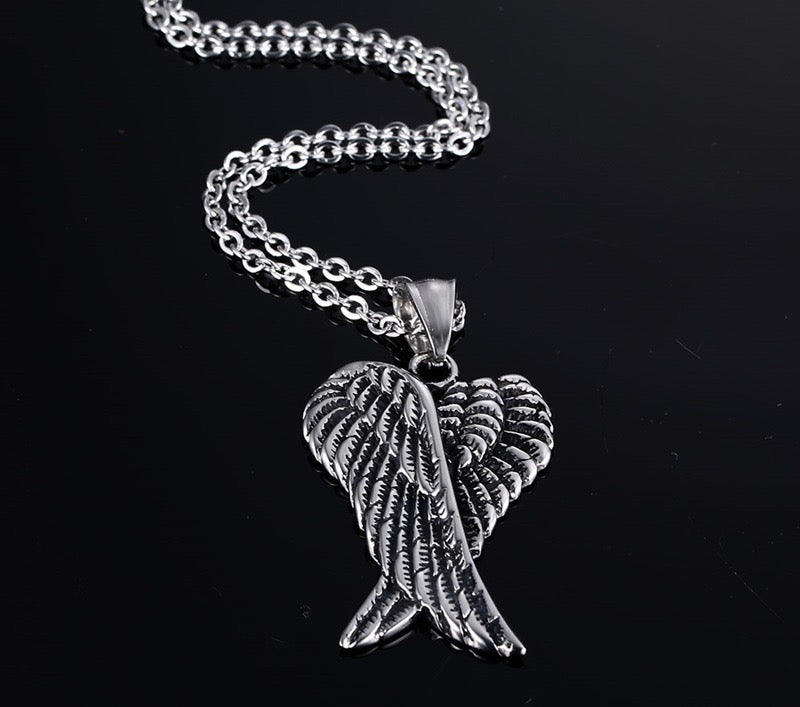 Stainless Steel Vintage Angle Wings Necklace
