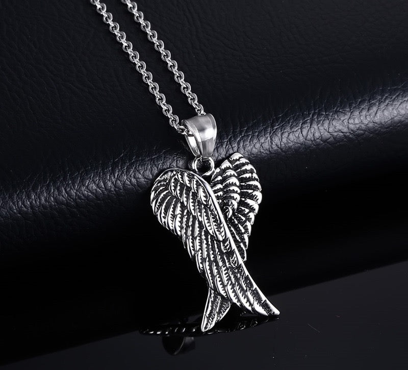 Stainless Steel Vintage Angle Wings Necklace