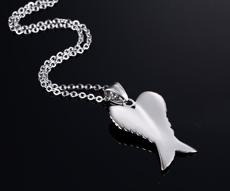 Stainless Steel Vintage Angle Wings Necklace
