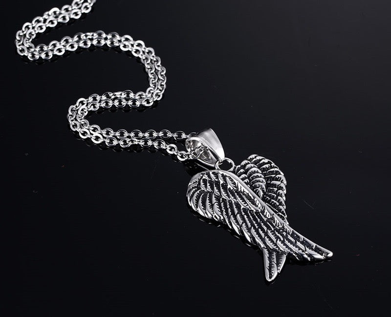 Stainless Steel Vintage Angle Wings Necklace