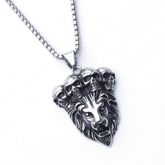 Stainless Steel Lion Head and Skull Necklace