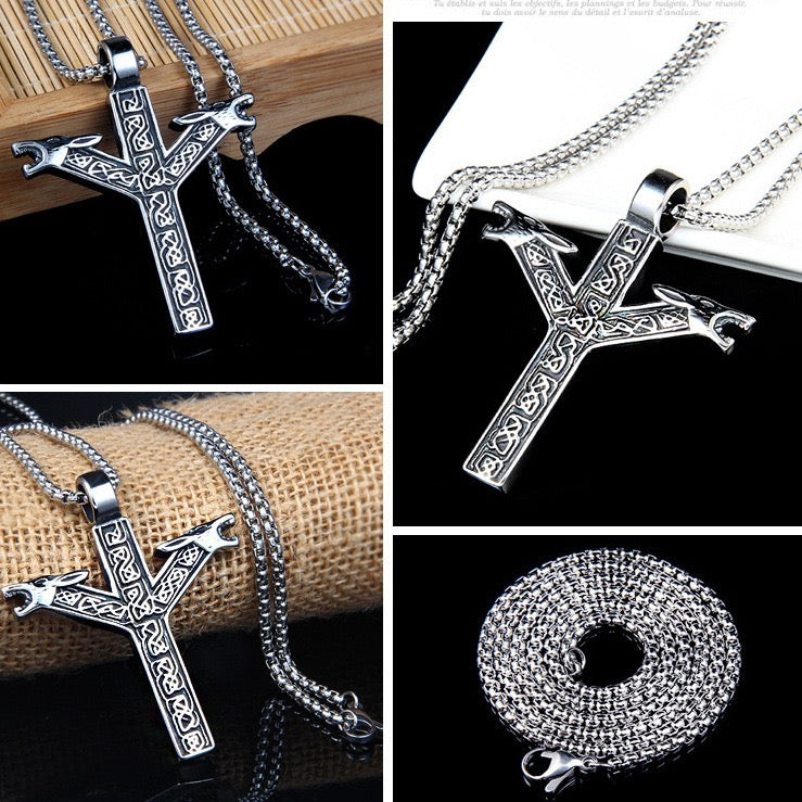 Stainless Steel Two-headed Wolf Necklace