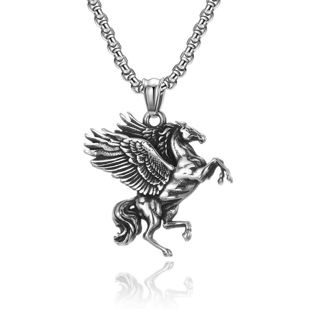 Stainless Steel  Pegasus Flying horse with Wings Necklace