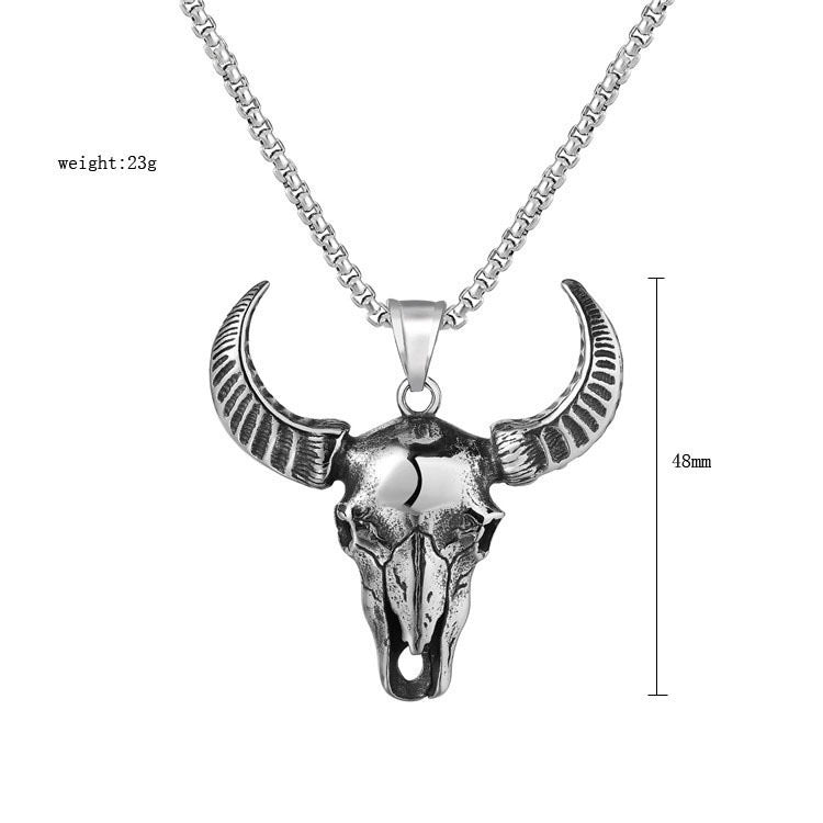 Stainless Steel Long Horn Cow Skull Necklace
