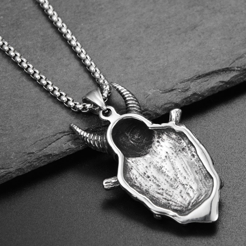 Stainless Steel Goat Horn Devil Skull Necklace
