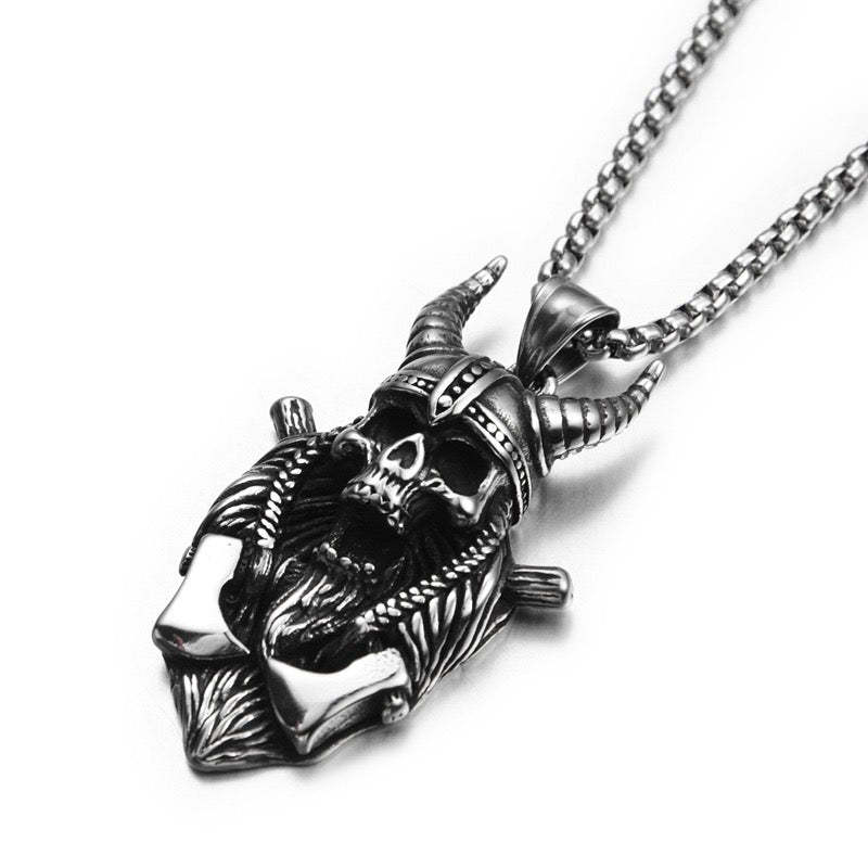 Stainless Steel Goat Horn Devil Skull Necklace