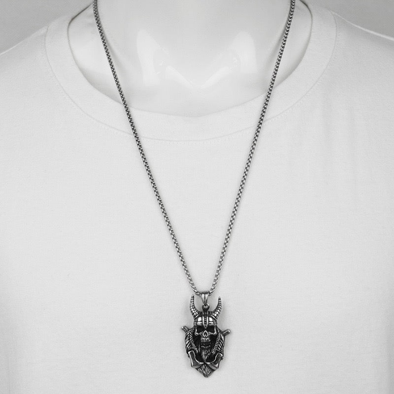 Stainless Steel Goat Horn Devil Skull Necklace