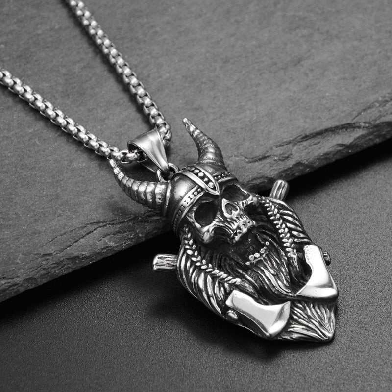 Stainless Steel Goat Horn Devil Skull Necklace