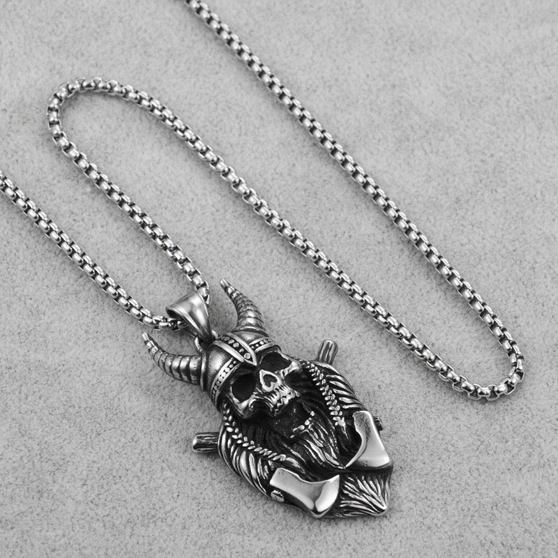 Stainless Steel Goat Horn Devil Skull Necklace