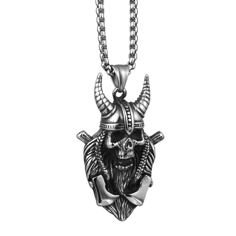 Stainless Steel Goat Horn Devil Skull Necklace