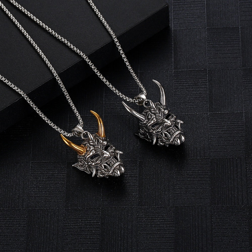 Stainless Steel Oni Demon Mask Necklace