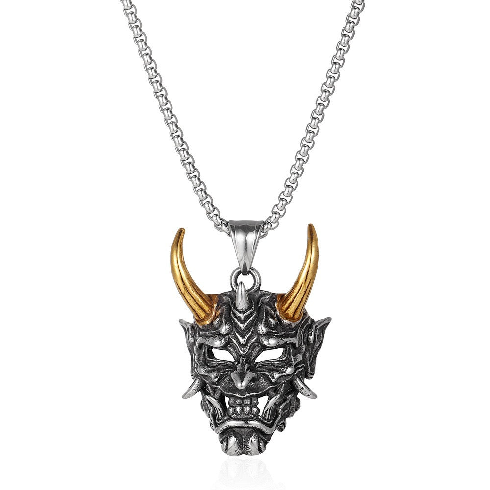 Stainless Steel Oni Demon Mask Necklace