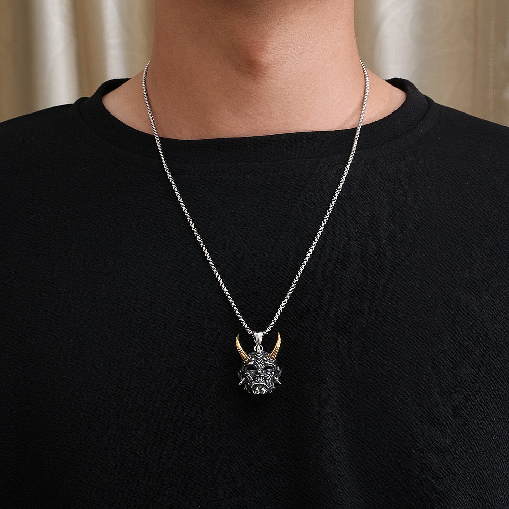 Stainless Steel Oni Demon Mask Necklace