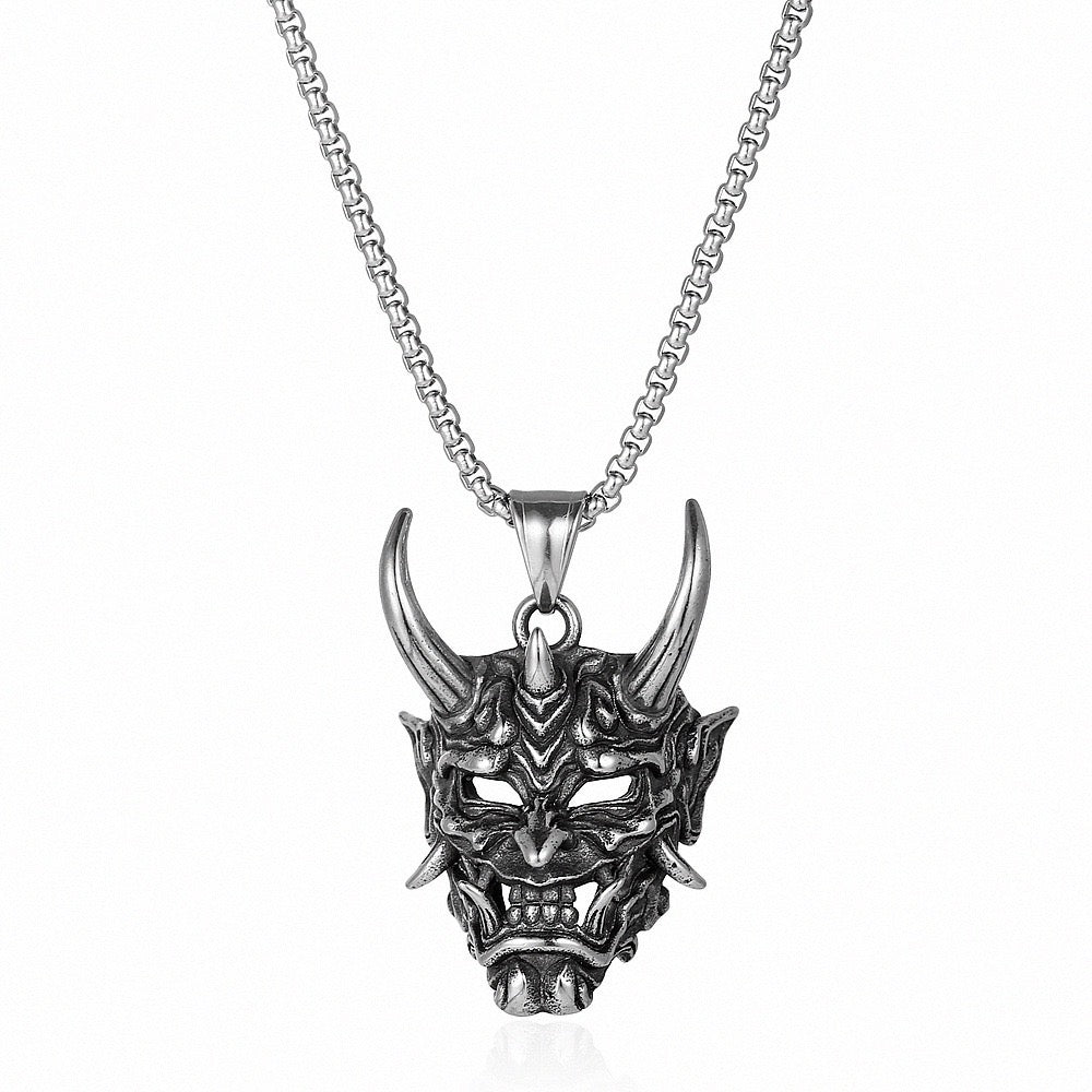 Stainless Steel Oni Demon Mask Necklace