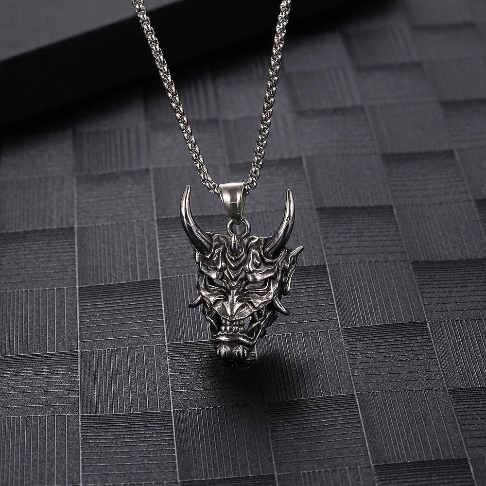 Stainless Steel Oni Demon Mask Necklace