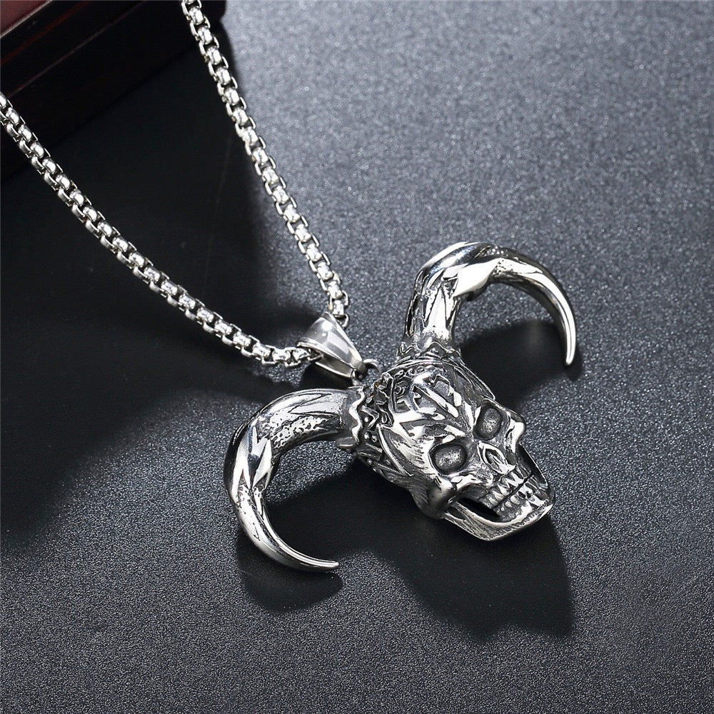 Stainless Steel Joker Skull Goat Head Necklace