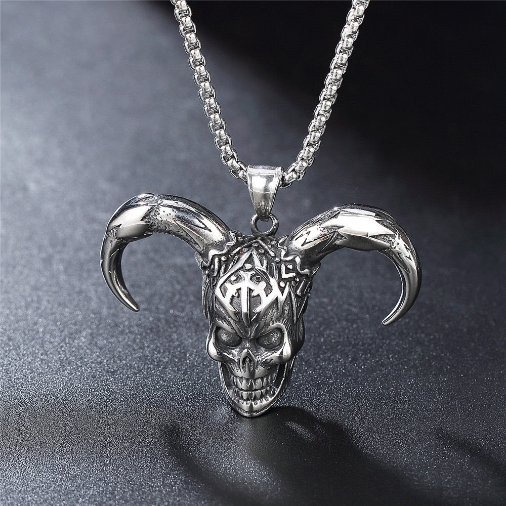 Stainless Steel Joker Skull Goat Head Necklace