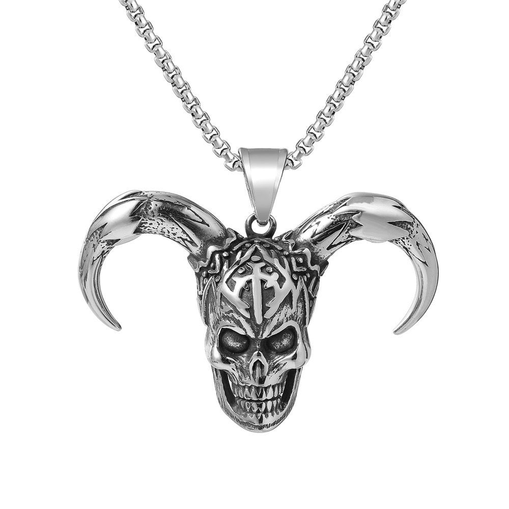 Stainless Steel Joker Skull Goat Head Necklace