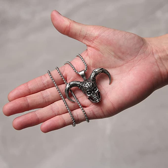Stainless Steel Joker Skull Goat Head Necklace