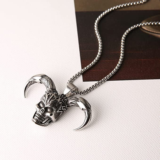 Stainless Steel Joker Skull Goat Head Necklace