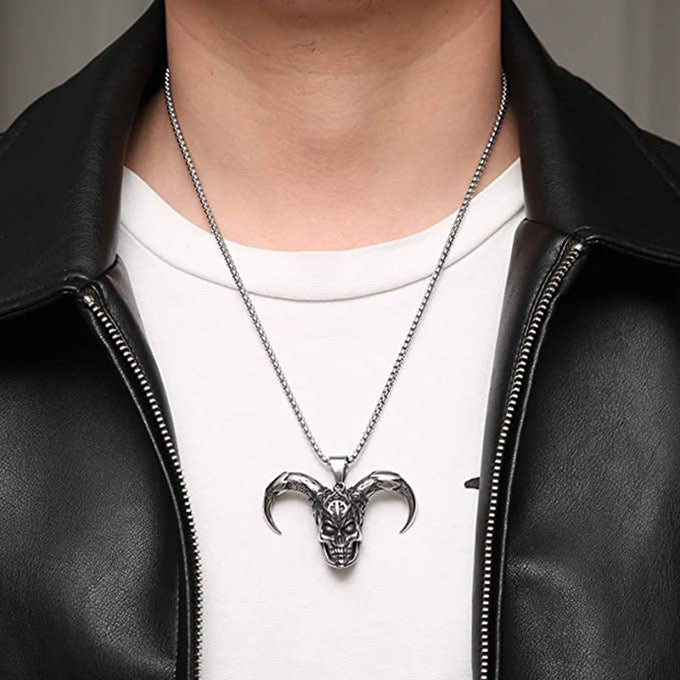 Stainless Steel Joker Skull Goat Head Necklace