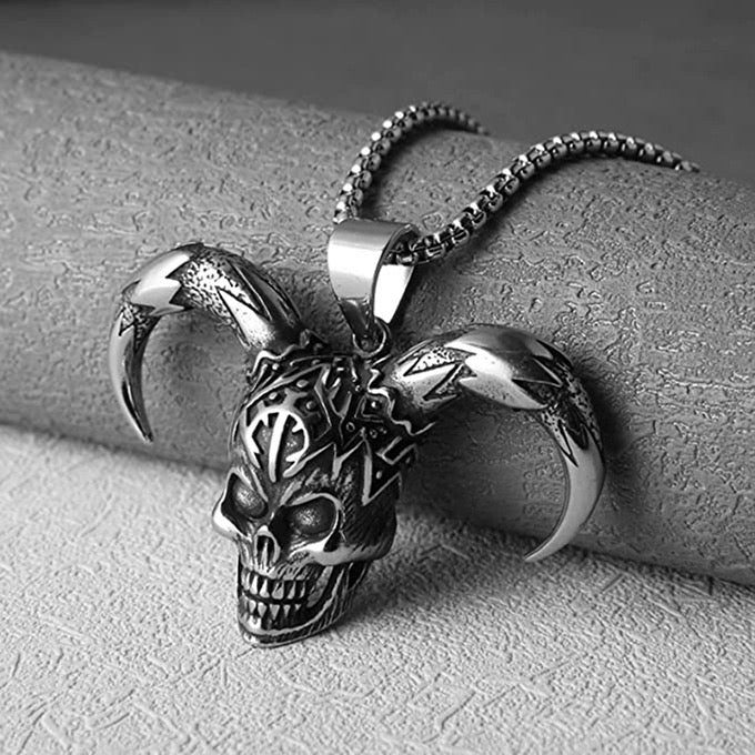 Stainless Steel Joker Skull Goat Head Necklace