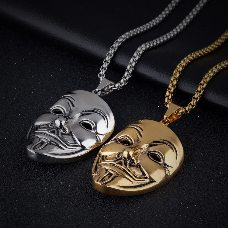 Stainless Steel Guy Fawkes Mask Necklace Vendetta