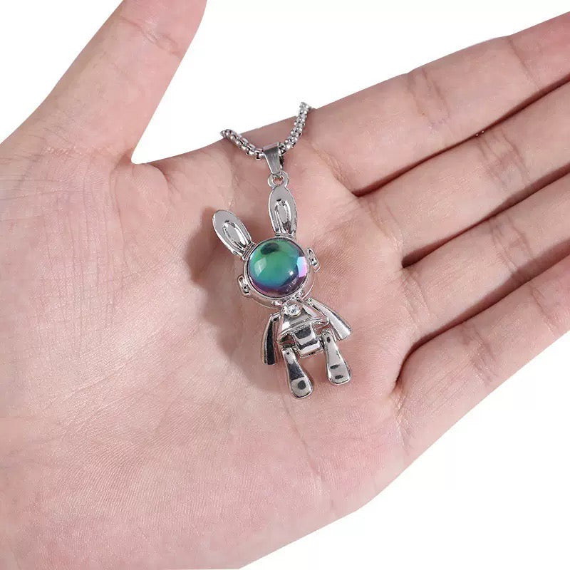 Stainless Steel Cute Bunny with Gemstone Necklace
