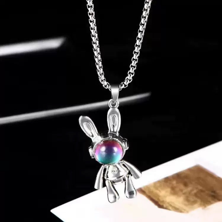 Stainless Steel Cute Bunny with Gemstone Necklace