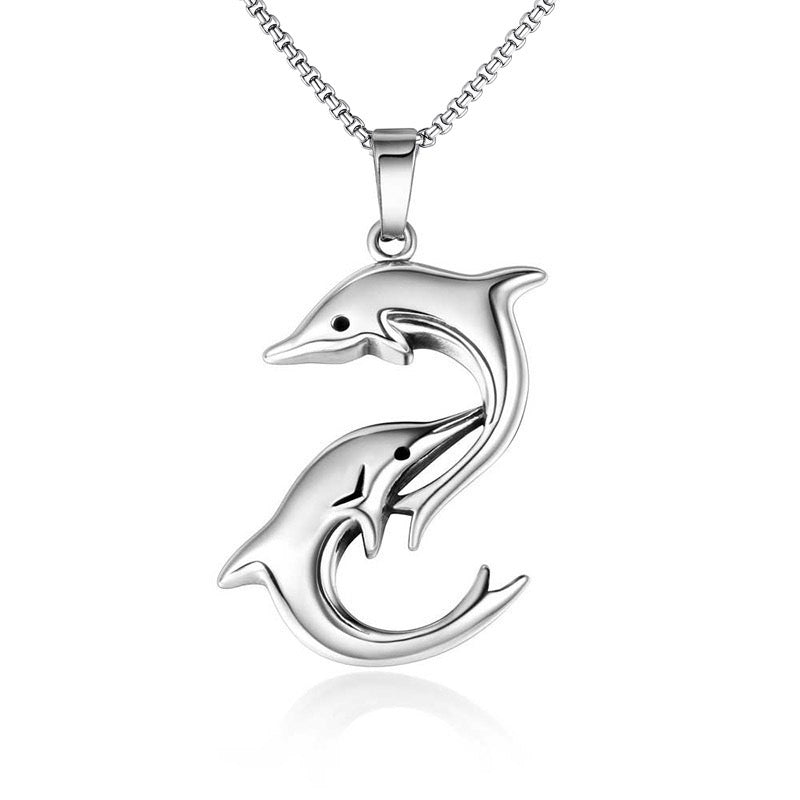 Stainless Steel Playful Dolphins Necklace