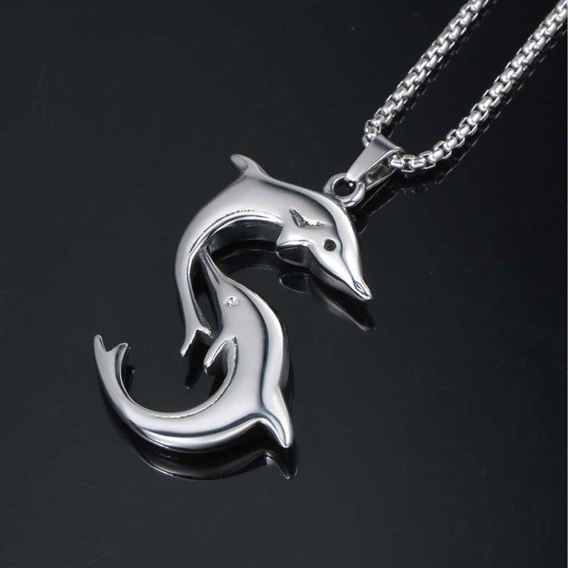 Stainless Steel Playful Dolphins Necklace