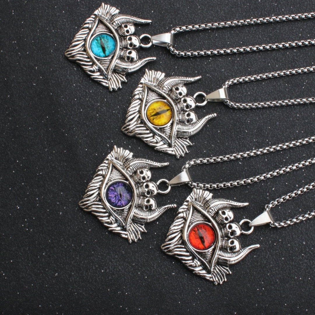 Stainless Steel Demon Eye with Skull Necklace