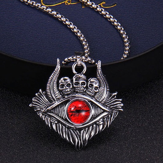 Stainless Steel Demon Eye with Skull Necklace