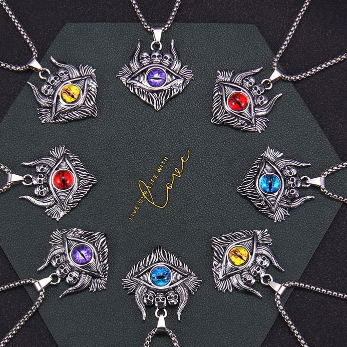 Stainless Steel Demon Eye with Skull Necklace
