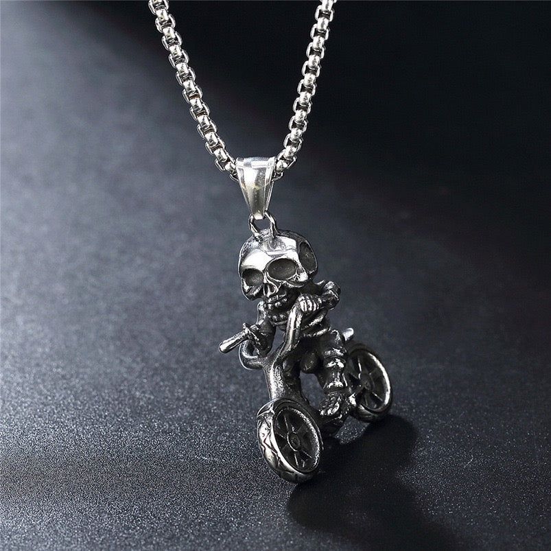 Stainless Steel Skeleton on a Bicycle Necklace