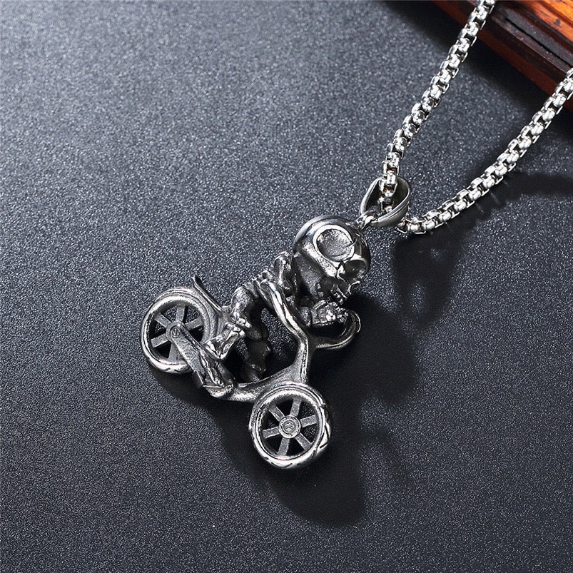 Stainless Steel Skeleton on a Bicycle Necklace
