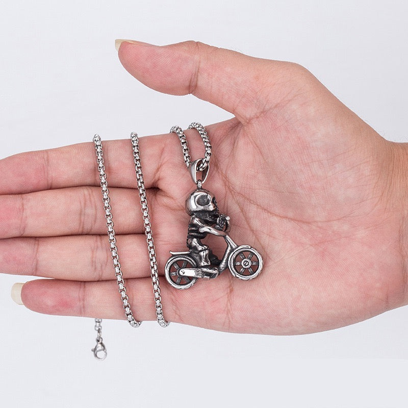 Stainless Steel Skeleton on a Bicycle Necklace
