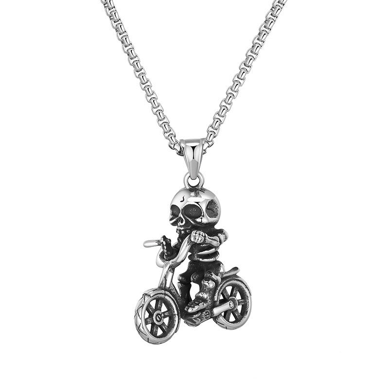 Stainless Steel Skeleton on a Bicycle Necklace
