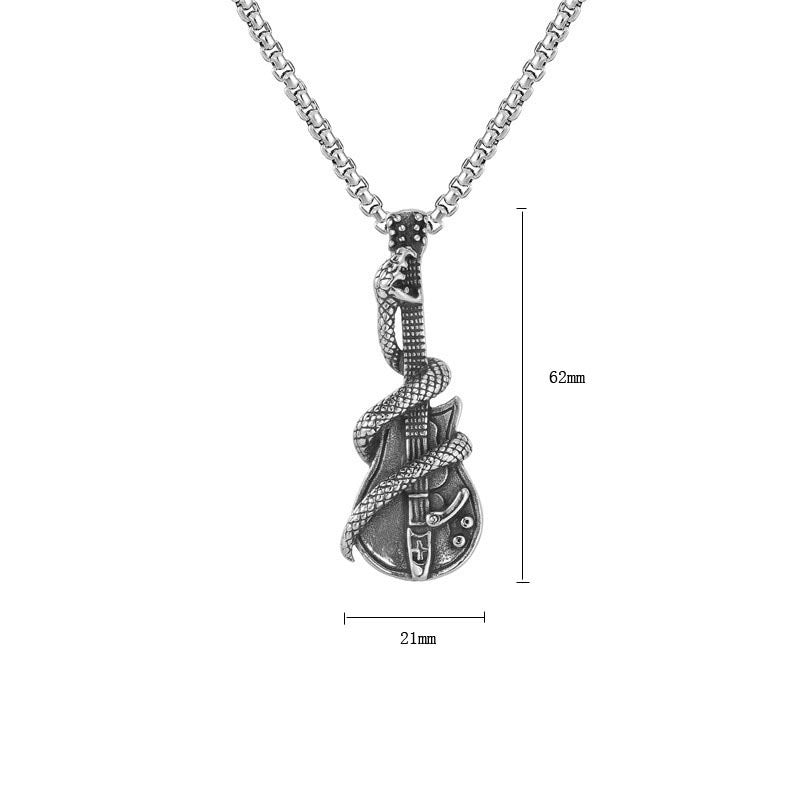 Stainless Steel Coiled Snake and Guitar Necklace