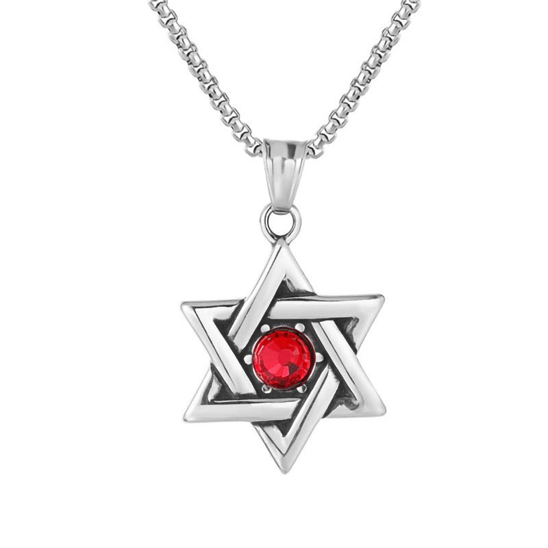 Stainless Steel  Six-Pointed Star with Gemstone Necklace