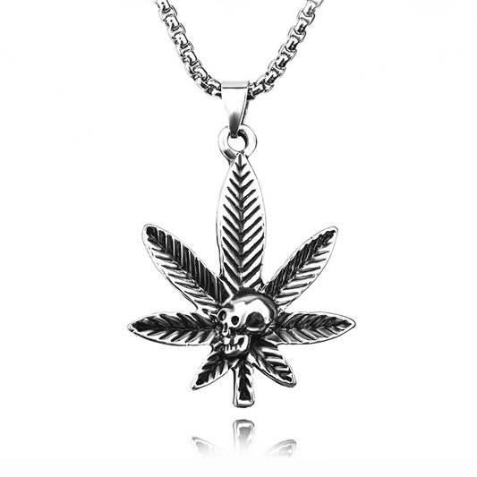Stainless Steel Necklace  | Skull & Leaf