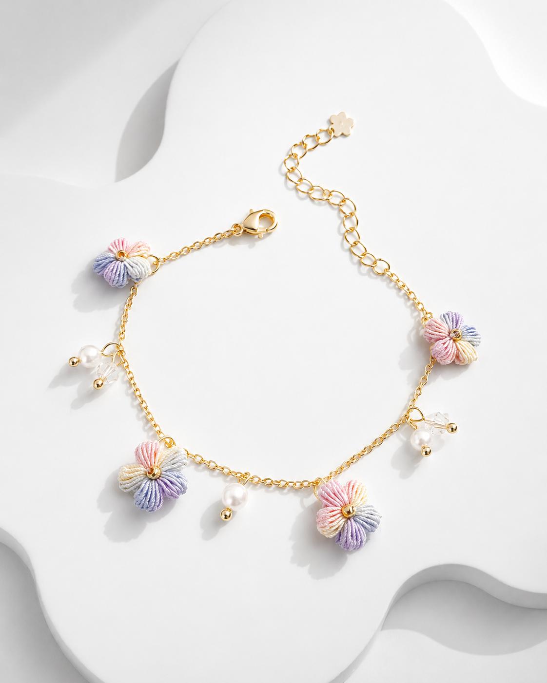 Micro Crochet Bracelet  |  Puff Flowers