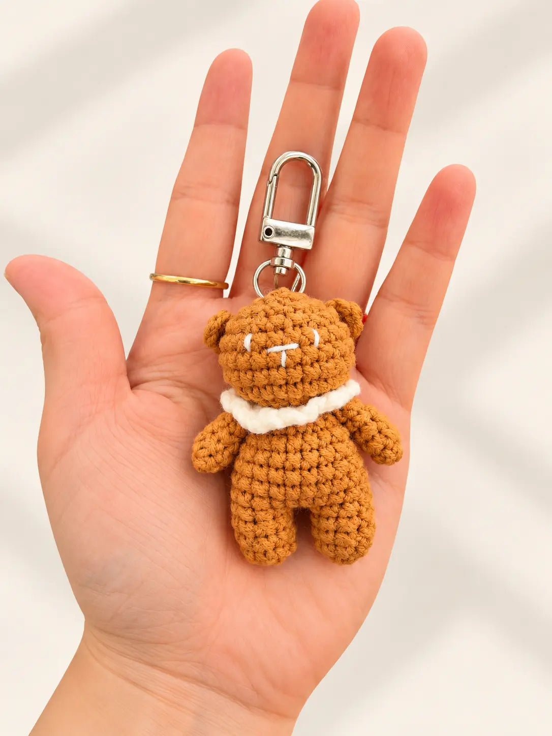 Handmade crochet brown bear keyring and bag charm