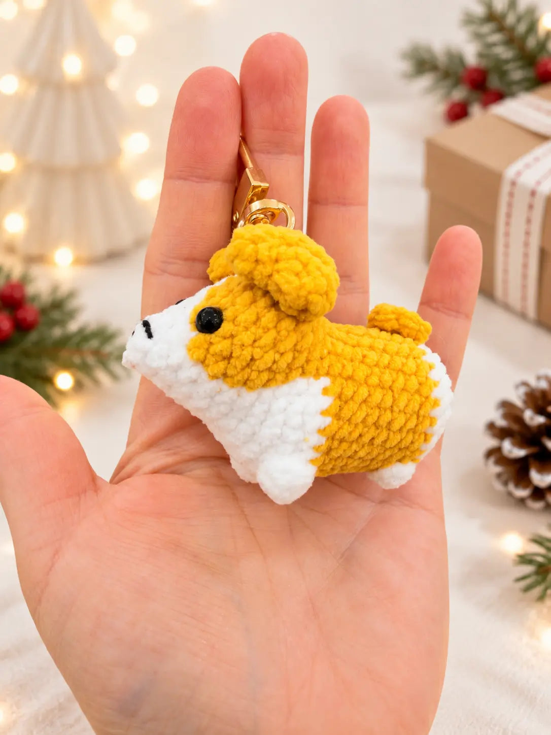 Handmade crochet Corgi keyring and bag charm