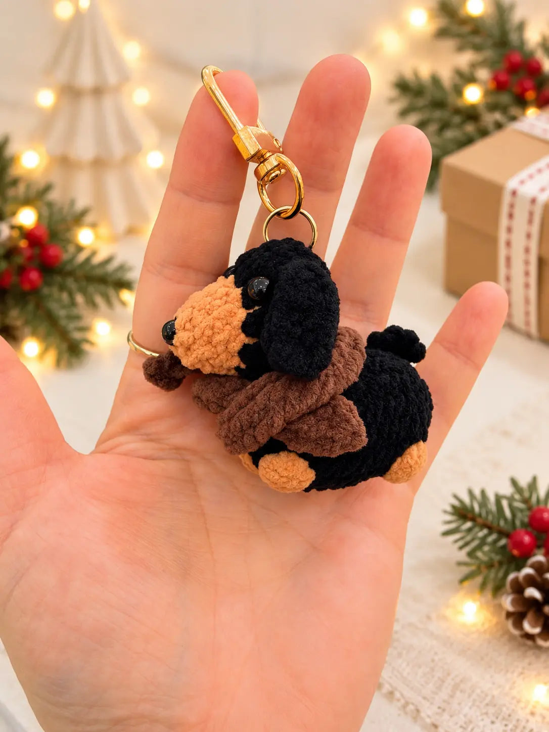 Handmade crochet Dachshund keyring and bag charm