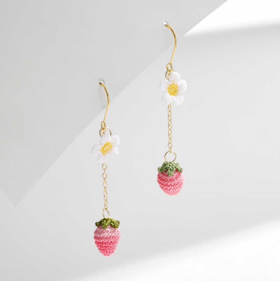 Pink Strawberry Micro-Crochet Earrings